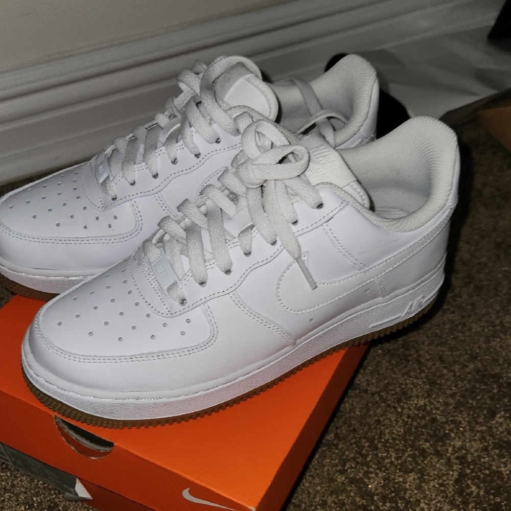 Nike Air Force 1 '07 White and Light Brown. Womans 7.5